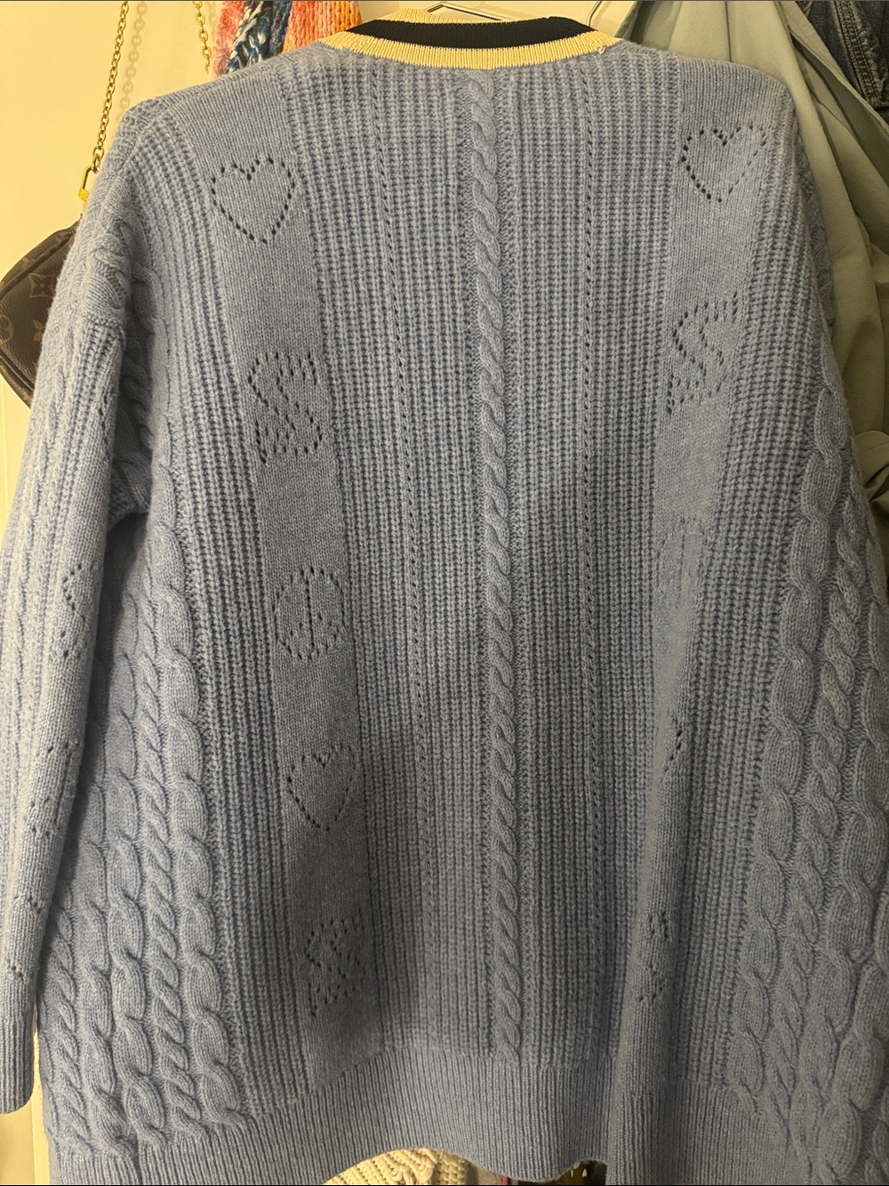 Sandro Light Blue Knit Cardigan with Navy and Cream Trim - Picture 4 of 4